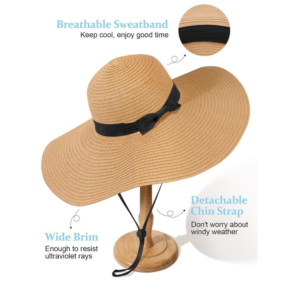 Sun Hats for Women Oversize Wide Brim Straw Beach Hat Floppy - Picture 2 of 6